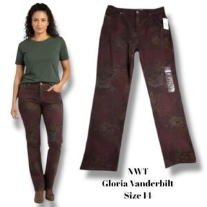 Gloria Vanderbilt Amanda Jeans NWT Dark Crimson Monet Garden Floral Women’s 14